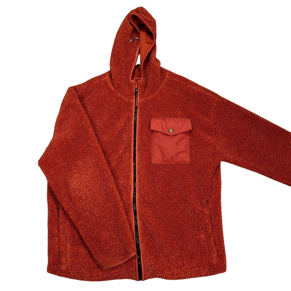 Old Navy Hoodie Mens XL Orange Full Zip Mesh Lined Flap Pocket Sherpa Fleece EUC